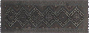 Flat Weave Kilim, Antique, Navaho, Vintage, Handmade, Geometric Kilim Black Gray Hand-Woven Runner 100% Wool Area Rug 3 x 8